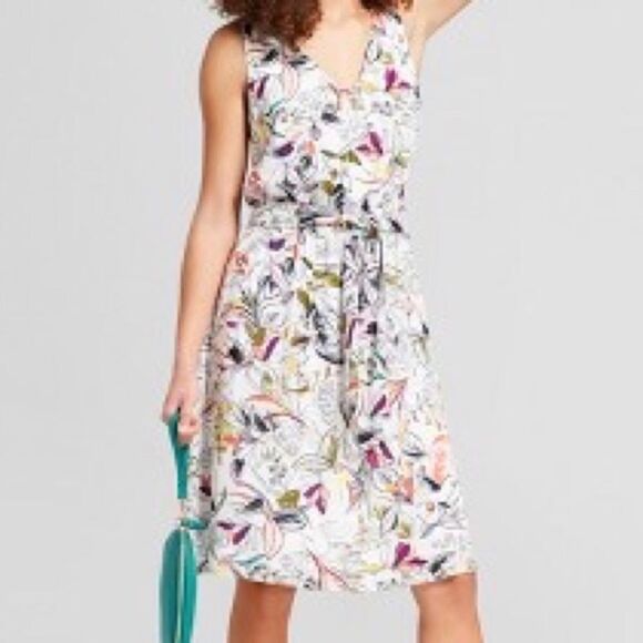 A NEW DAY Sleeveless Floral Midi Dress Tie Waist - Picture 1 of 11